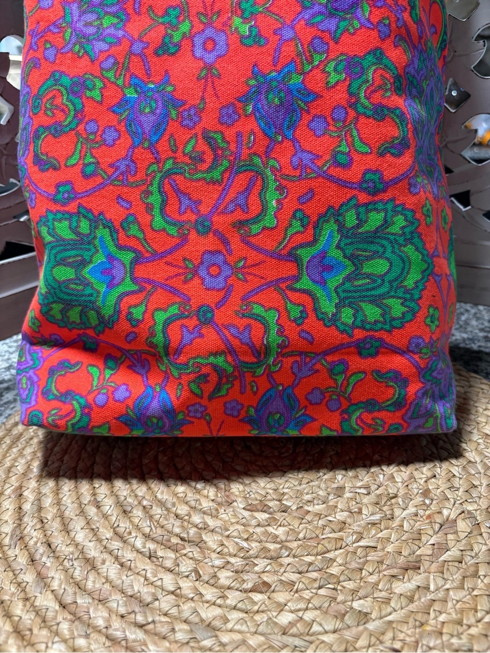 Colorful Floral Canvas Tote Bag with Leather Handles - Picture 3 of 11